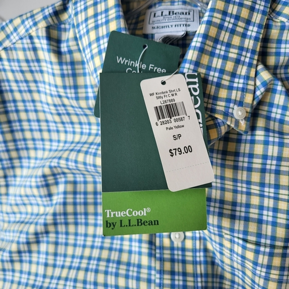 LL Beak Wrinkle Free Blue and Yellow Men's Button Up Dress Shirt Size S NWT - Picture 8 of 12